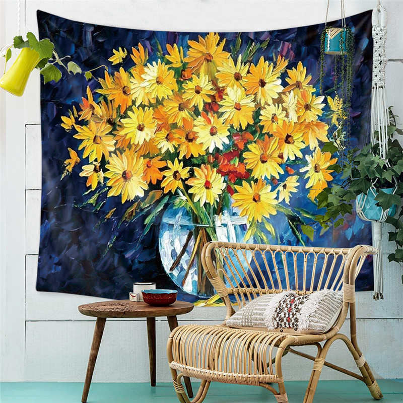 Flannel gửi hoa hướng dương đèn sao trang trí tường tường tấm thảm bao gồm nền nền vải chụp ảnh bức tranh phòng ngủ - Tapestry 	thảm dệt treo tường