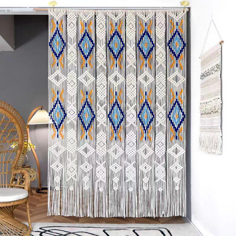 Geometric Pattern Hand-Woven Door Curtain, Window Curtain, Partition Curtain, Semi-Blackout Decorative Tapestry, Guesthouse Decorative Curtain Geometric Pattern Hand-Woven Door Curtain, Window Curtain, Partition Curtain, Semi-Blackout Decorative Tapestry, Guesthouse Decorative Curtain