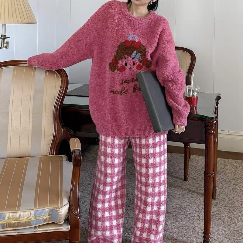 Half-Velvet Pajamas for Women, Autumn and Winter New Style 2025, Thickened and Warm, Towel Coral Fleece Loungewear, Can Be Worn Outside, Set