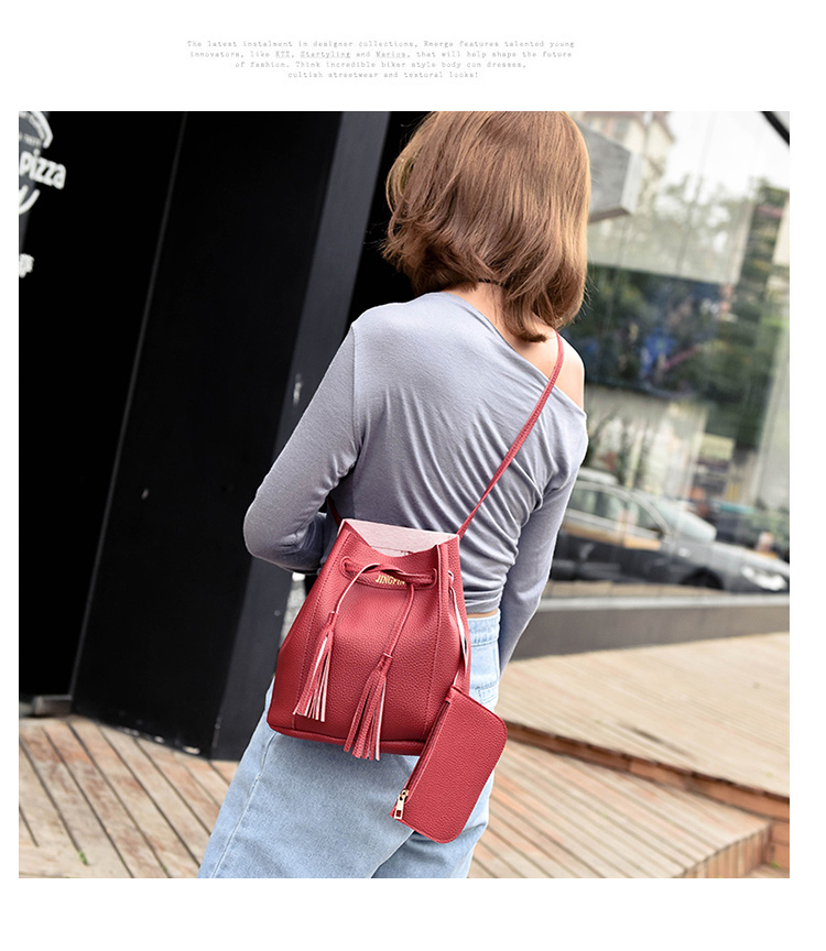 采宁 2017新款韩版双流苏小包 子母两件套水桶包 零钱小包