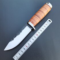 Forged handmade knife leather handle small straight knife Stainless Steel Water Fruit Knife Multifunction Knife for survival Tactical rescue Survival small knife