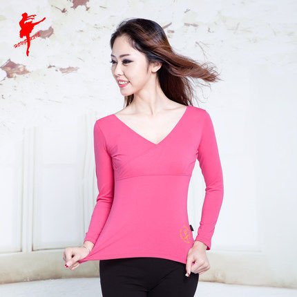Red Dancing Shoes Practice Yoga Conserved Square Dance Wear and Beauty Gymnastics National Body Training Cross Collar Clothes