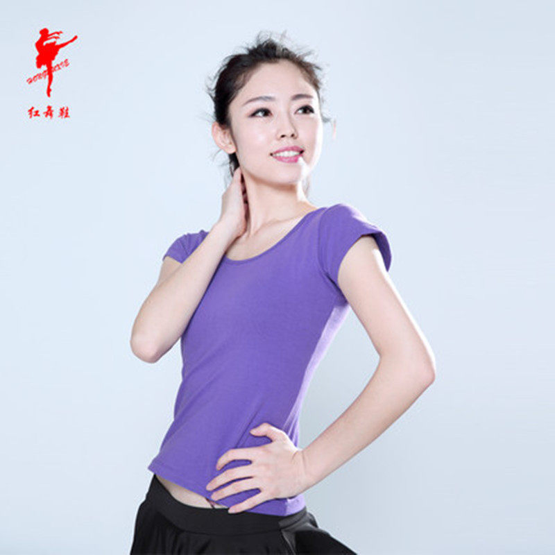 Dance suit Fanhua Tongyu female cotton yoga practice blouses round collar short sleeve yoga square dance red dance shoes 38501