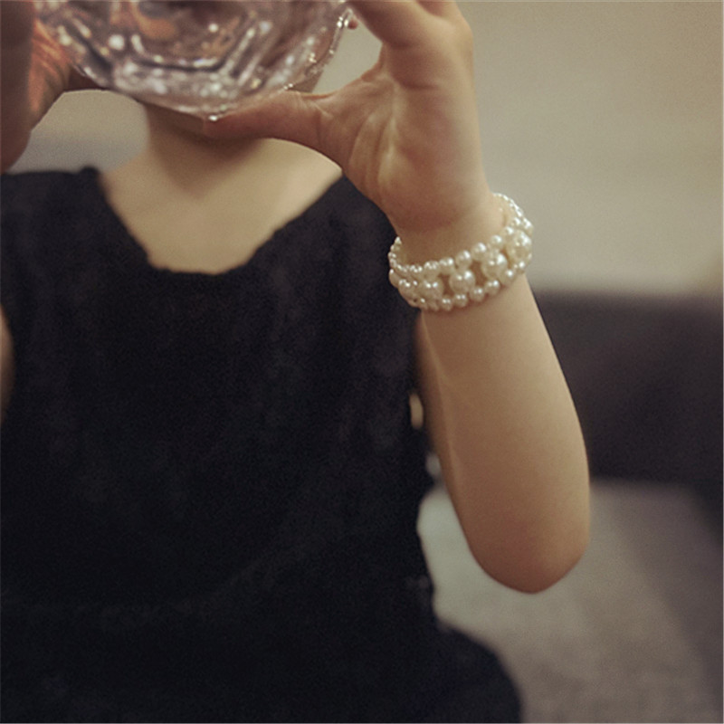 Elastic Children's Imitation Pearl Bracelet, Baby Jewelry, Princess Dress, Woven, Non-Fading, Bohemian Style