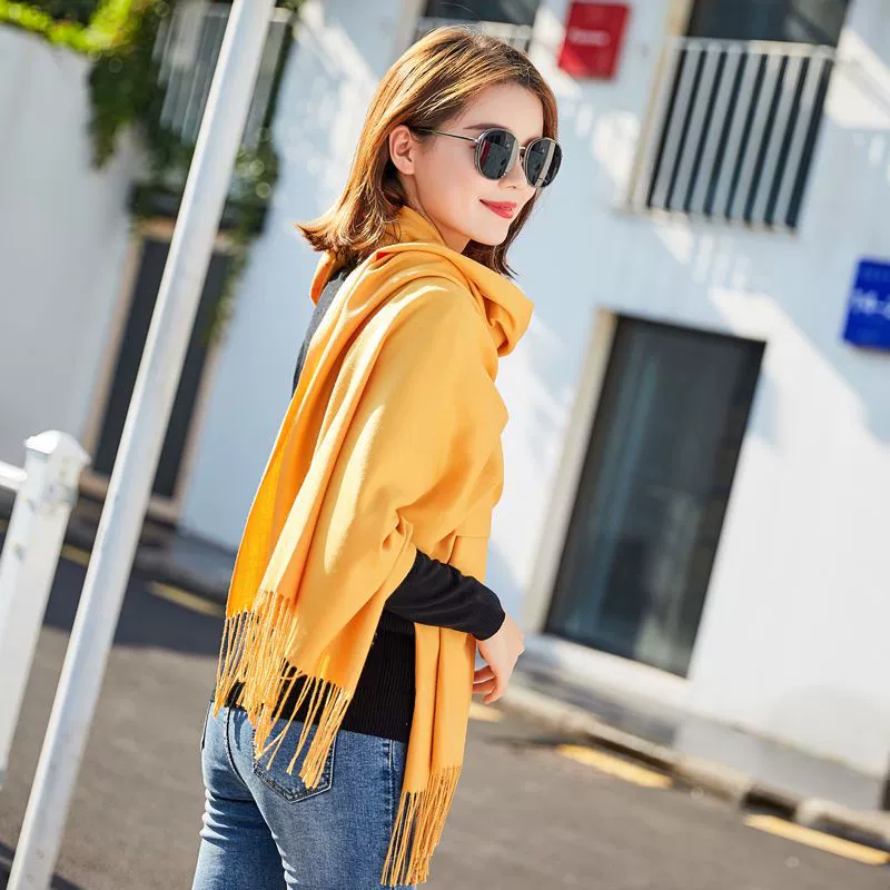 Khăn quàng cổ nữ mùa thu và mùa đông Hàn Quốc màu rắn giả cashmere văn học hoang dã dài mùa xuân và mùa thu phòng máy lạnh ấm áp khăn choàng dày