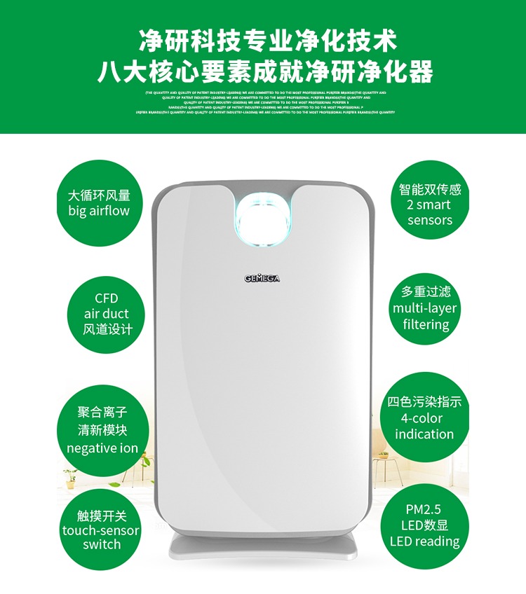 may loc khong khi sharp Máy lọc không khí gia đình GEMEGA ion âm ngoài máy lọc không khí mùi khói bụi PM2.5 	máy lọc không khí j60e