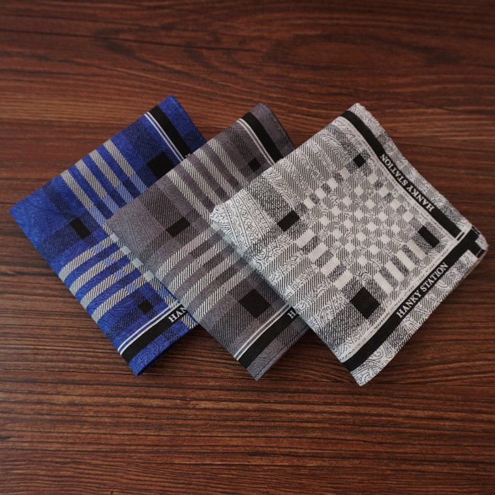 Japan imported cotton men's light soft absorbent handkerchief plaid dark totem elegant handkerchief wipe sweat