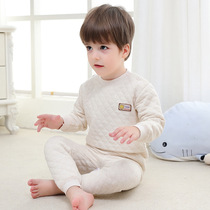  Three-layer warm padded high-waist boy and girl baby infant childrens warm underwear set thickened cotton 2-piece set