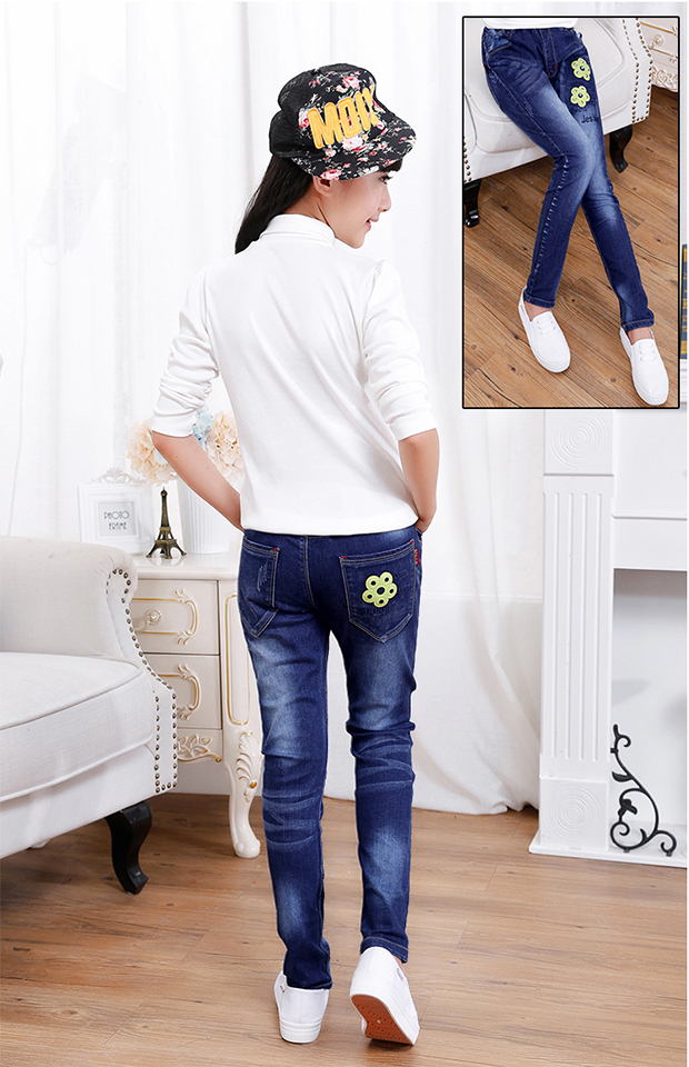 Quần jean nữ phiên bản Hàn Quốc của quần bé gái 13 tuổi quần áo mùa xuân và mùa thu 9 học sinh hoang dã 12 tuổi giản dị 8 phần mỏng quần denim bé gái xuân hè