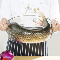 Large size tempered glass fish plate barbecue with lugs round anti-scalding soup pot heat-resistant oven suitable for microwave oven