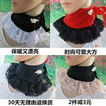 New product original handmade Korean version Spring and autumn womens section 100 lap pretty lace warm suede silk with fake collar warm surrounding neck