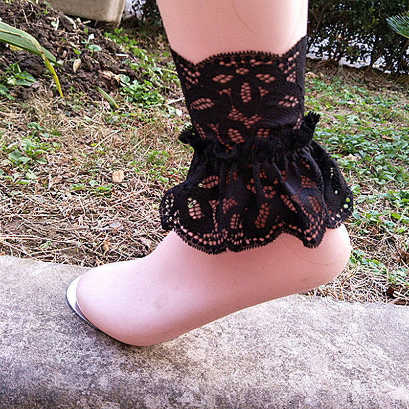 Han Edition Fashion Bay Black Lace Feet Naked Ankle Cover Warm Leg Socks Cover Scar Tattoo Soldier