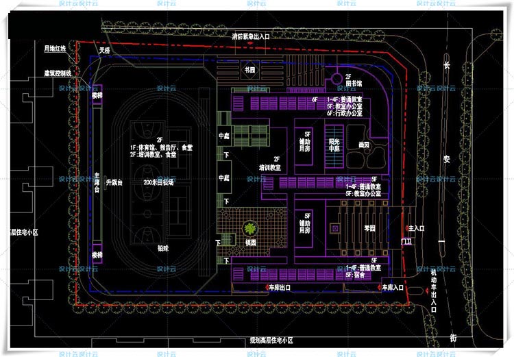 TU00977小学规划与建筑设计方案cad平总平图+SU模型-6