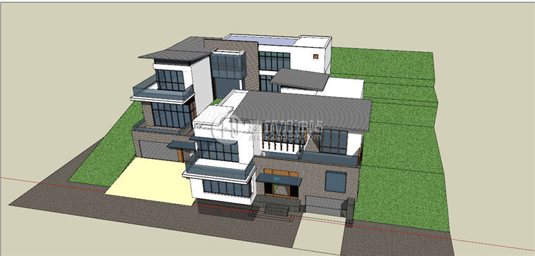 山地现代风格别墅学生课程设计包含SU模型/草图大师模型+c...-2