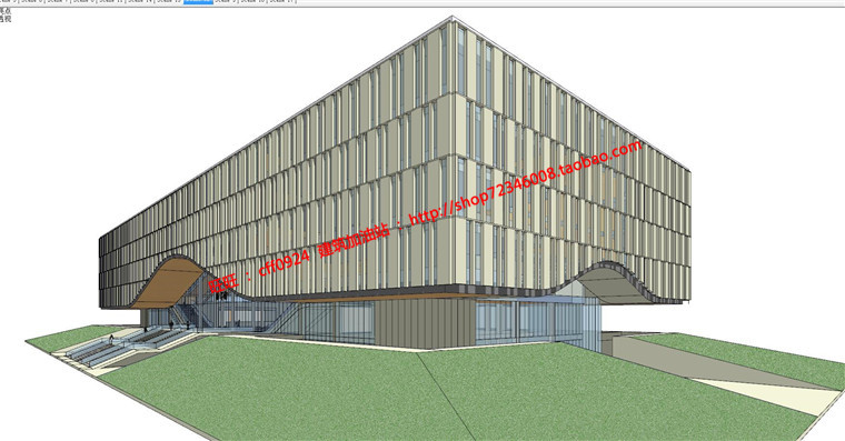 NO01278图书馆建筑方案设计现代风格su模型cad图纸效果图全套-12