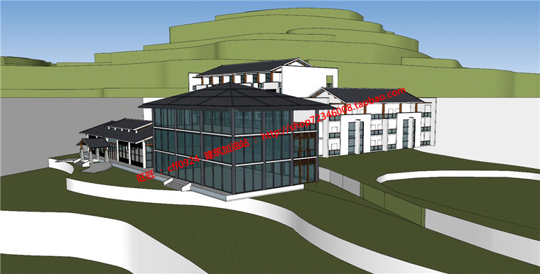NO01503中式风格山地旅馆方案设计cad图纸su模型展板效果图-10