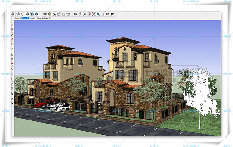 TU00818欧式商业区小镇别墅建筑规划设计cad+su模型+效果图-11