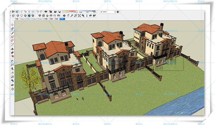 TU00818欧式商业区小镇别墅建筑规划设计cad+su模型+效果图-12