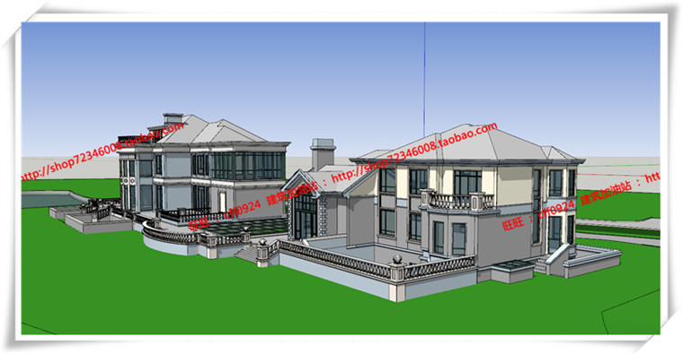 毕业设计欧式别墅平立面skp/su模型+cad图纸+效果图+3Dmax模型...-5