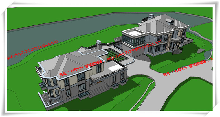 毕业设计欧式别墅平立面skp/su模型+cad图纸+效果图+3Dmax模型...-3