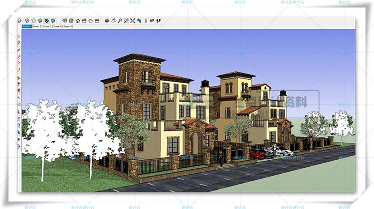 TU00818欧式商业区小镇别墅建筑规划设计cad+su模型+效果图-10