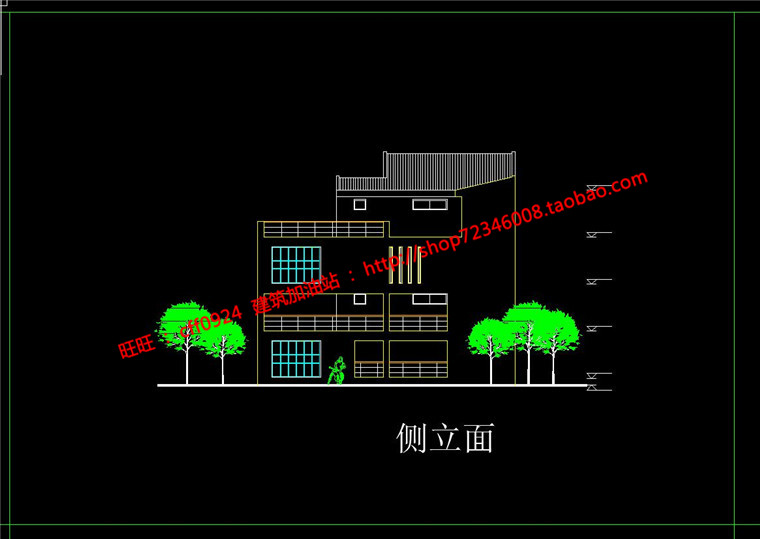 NO01936中式园林别墅四层民居设计cad图纸平立剖效果图-7