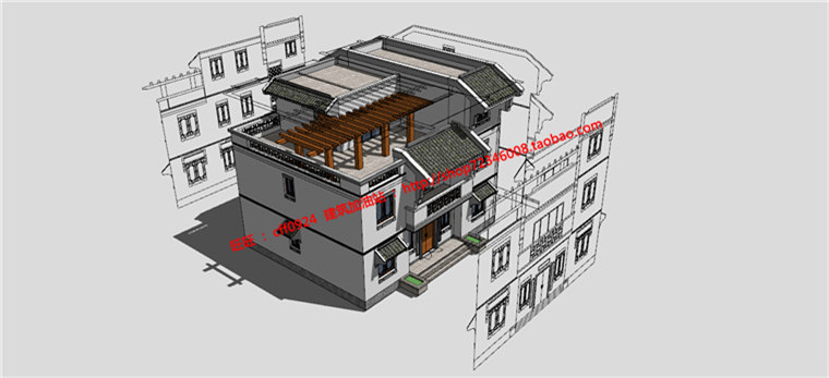 NO00067su模型cad图纸效果图psd原件农村别墅自建房独栋中式...-4