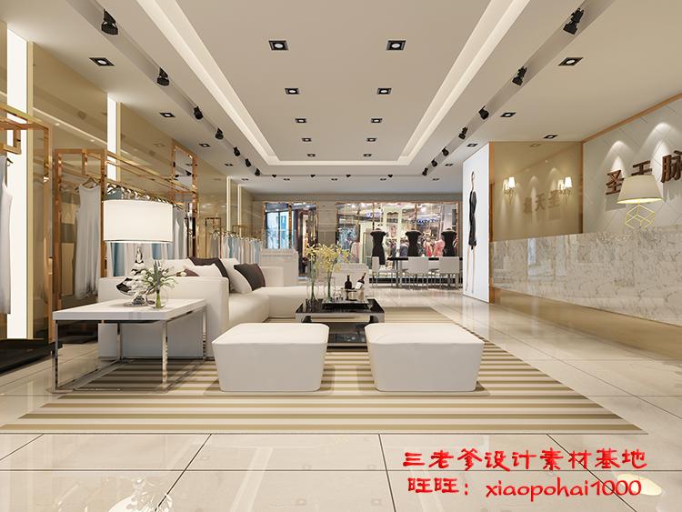 TU03020专卖服装店CAD施工图纸3D效果图库平面图鞋店展示厅...-4
