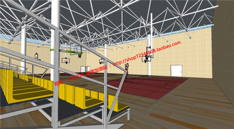NO01747风雨操场室内运动场篮球场羽毛球场看台cad图纸su模型-2