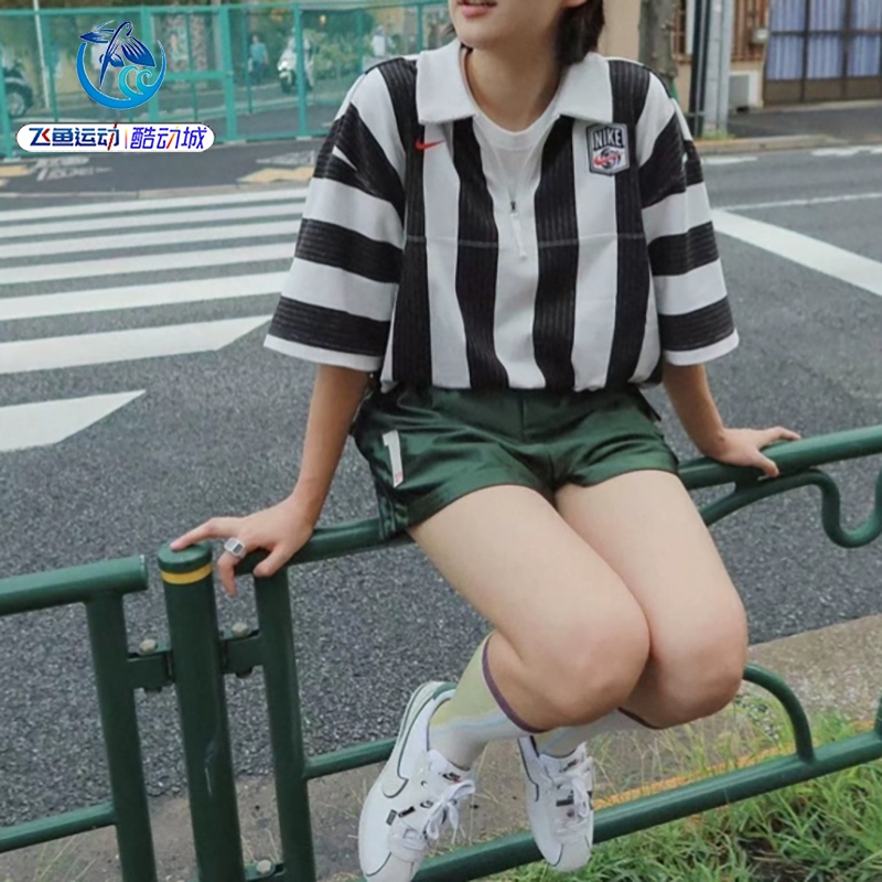 Nike Women's Striped Polo Shirt Loose Lapel Sports Casual Short Sleeve T-Shirt Fq0701-121