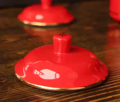 Chinese red porcelain cup lid Mao Zedong poetry blessing general water cup lid Large boss cup lid Bone porcelain cup