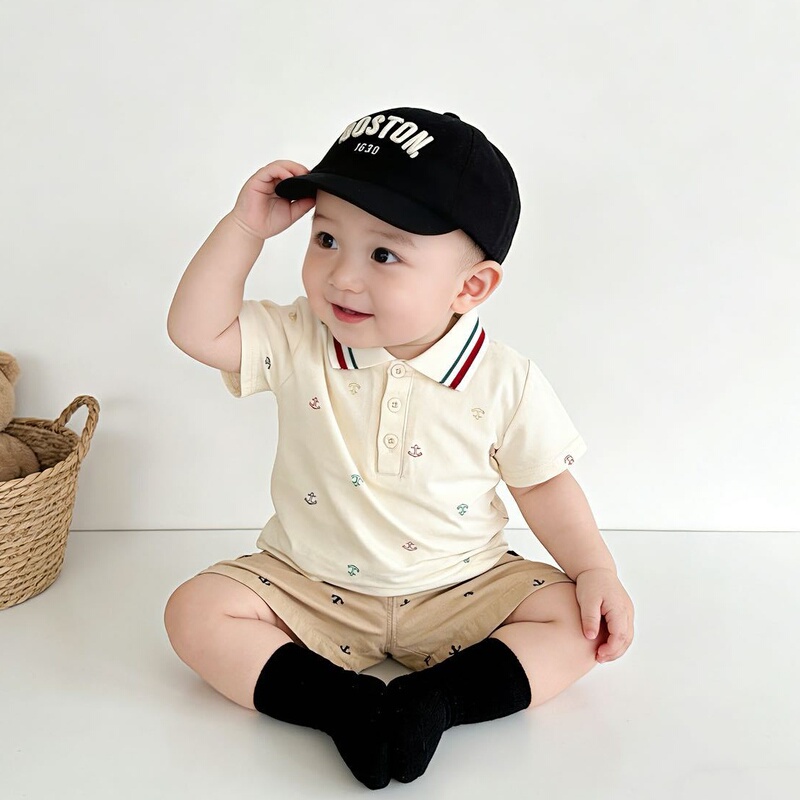 Infant Summer Clothing, Children's Suit, Korean Style Baby Boy Polo Shirt, Short-Sleeved Shorts, Pure Cotton, Fashionable and Casual Outing Clothes