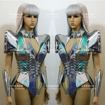 Amys technology futuristic phantom metal armor mirror leather strap nightclub female gogo bar performance clothing