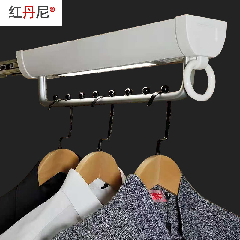 Top-fit telescopic hanger with induction lamp wireless charging shallow wardrobe hanging clothes-lever hanger with vertical loading and hanging clothes