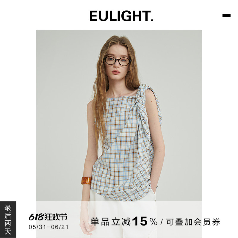 Eulight Designer Cotton Plaid Sleeveless Top for Women 2026 New Retro Loose Vest for Women Summer Outerwear Eulight Designer Cotton Plaid Sleeveless Top for Women 2026 New Retro Loose Vest for Women Summer Outerwear