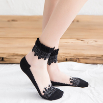 Socks women lace socks lace transparent crystal socks black cotton bottom socks cute stockings spring and autumn