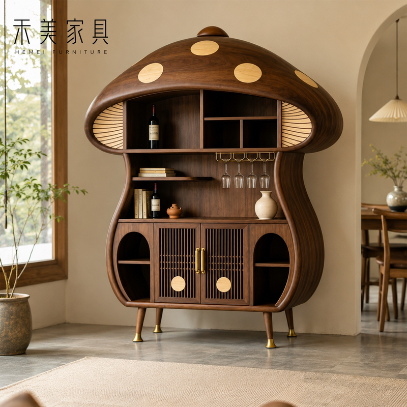 Song-Style Aesthetics North American Black Walnut Sideboard Minimalist Mushroom-Shaped Villa High-End Storage Cabinet Organizer Song-Style Aesthetics North American Black Walnut Sideboard Minimalist Mushroom-Shaped Villa High-End Storage Cabinet Organizer