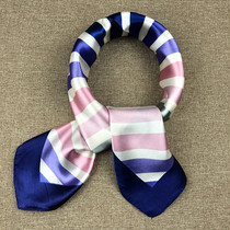 Spring Autumn Blue Pink Striped Air Hostess Small Silk Scarves Bank Hotel Hostess 100 Hitch Decoration Career Little Scarves scarves