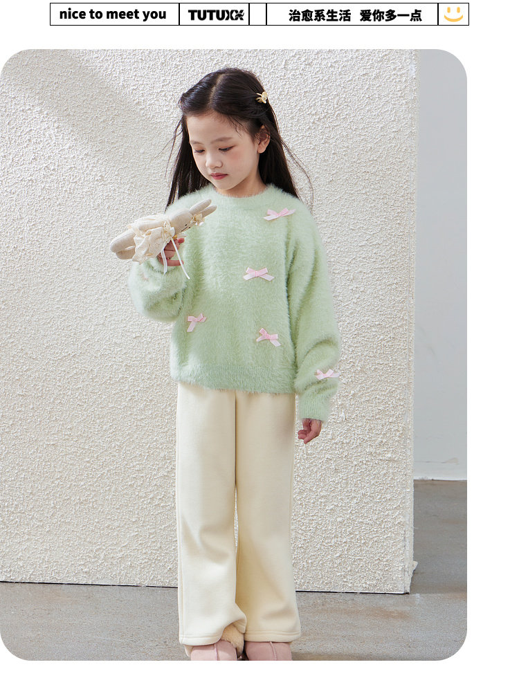 毛衣女童2024秋冬新款儿童加厚套头针织上衣内搭毛绒加厚女宝毛衣详情27