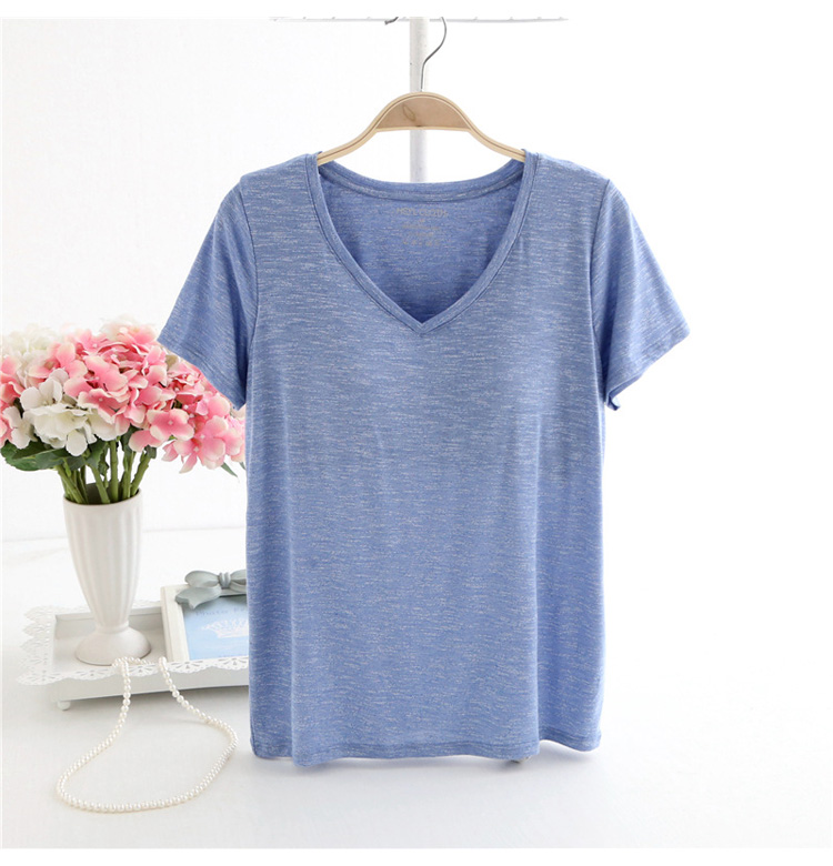 Với ngực pad miễn phí áo ngực ngắn tay T-Shirt nữ mùa hè phần mỏng cotton tre bông đồ ngủ nhà dịch vụ đáy áo loose