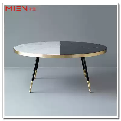 Oval tall coffee table black and white marble face size combination round a few living room Jazz white marble coffee table