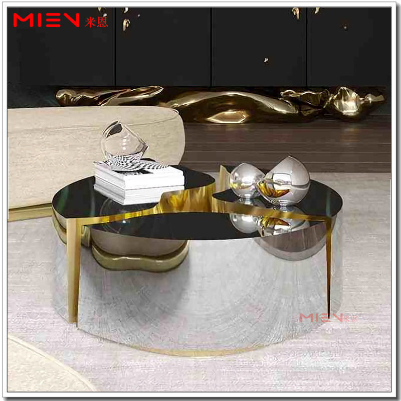 High-end Clubhouse Villa Light Lavish Combination Tea Table Comeback Bogadollobo Oval Bicolor Metal Stainless Steel Tea Table