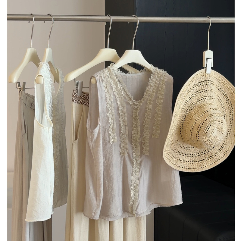 French Lace Ruffle Trim Tank Top for Women, New Summer Cotton and Linen V-Neck Sleeveless Loose Breathable Gentle Style Top French Lace Ruffle Trim Tank Top for Women, New Summer Cotton and Linen V-Neck Sleeveless Loose Breathable Gentle Style Top