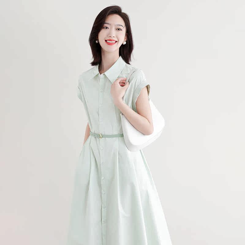 Sandro Svpr style commuter single row button with long version of lace collection waist sleeveless shirt-style foreign dress