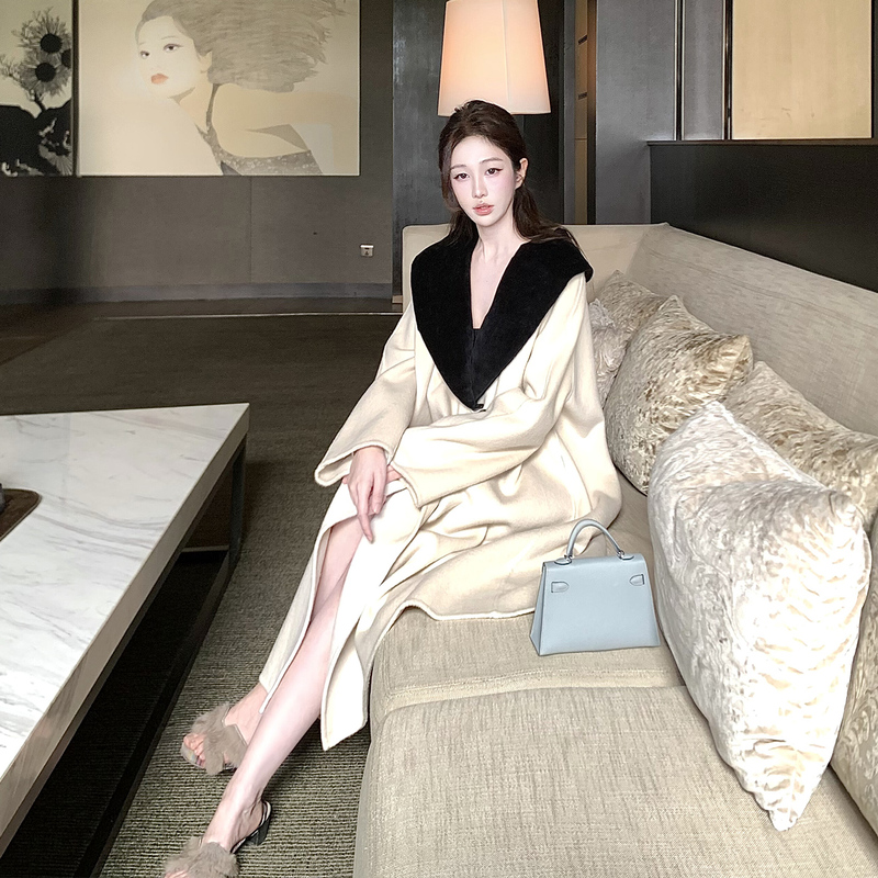 Amor Princess Diana Coat 3W+ Vintage 15 Cashmere Australian Wool Silk Velvet Double-Sided Wool Coat