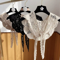 Handmade crochet shawl vintage lace hollow summer exterior decoration scarf female Korean knitted Joker fake collar