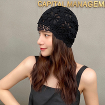Hat Womens Knitted Hats Summer Fashion Tide Thin White Hair Hood Hollow Hand Woven Hood Flower Bag Head Hat