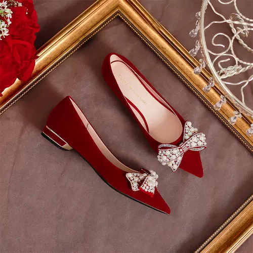 Свадебные туфли с бантиком для беременных, красная обувь для невесты, китайский стиль, против усталых ног