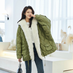 Ying'er 2022 Autumn and Winter New Fox Fur Navy Collar Real Fur Down Jacket Korean Style Jacket ຍອດນິຍົມ