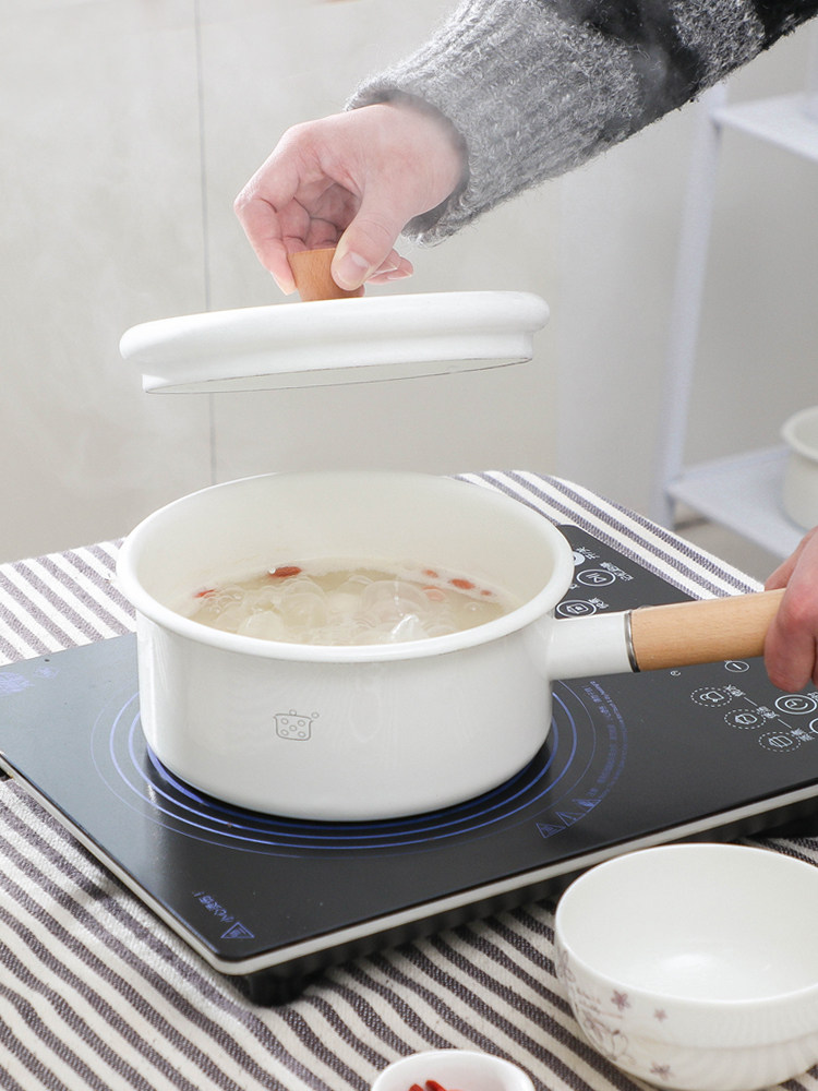 Life original export enamel small milk pot thickened double-ear soup pot with lid Enamel Lang pot soup induction cooker available